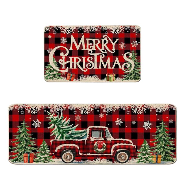 Christmas Reindeer and Tree Design Non-Slip Kitchen Bathroom Entrance Floor Mat 2x3 Feet Roll-Pack Shipping