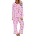 thumbnail image 1 of TIMIFIS Pyjama Grande Taille pour Femmes Ensemble Valentines Day Détente Mignon Imprimé Cœur Col Rond Manches Longues avec Pantalon Ensembles de Pjs Ensembles de Pyjamas pour Dames, 1 of 3