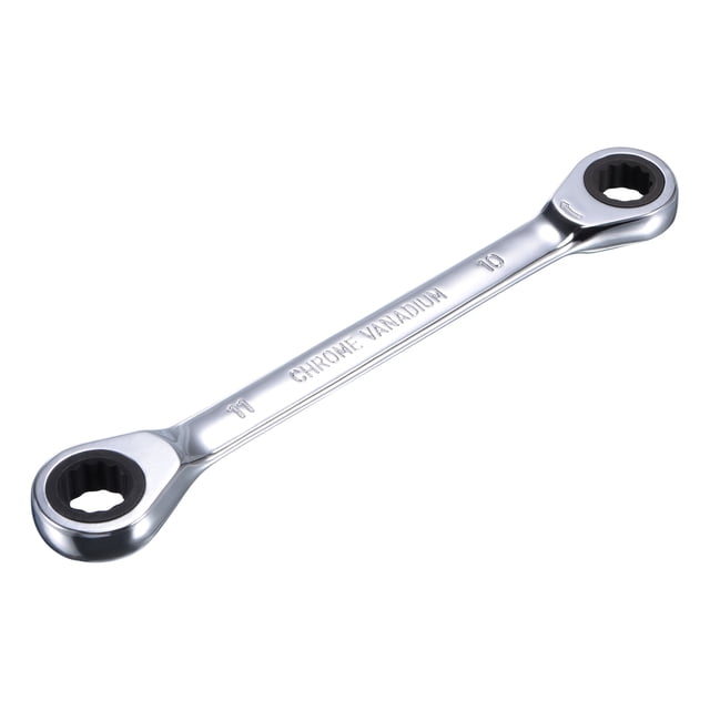 Unique Bargains Double Box End Ratcheting Wrench (10x11mm) Metric 72 Teeth 12 Point Ratchet Spanner Tools, CR-V