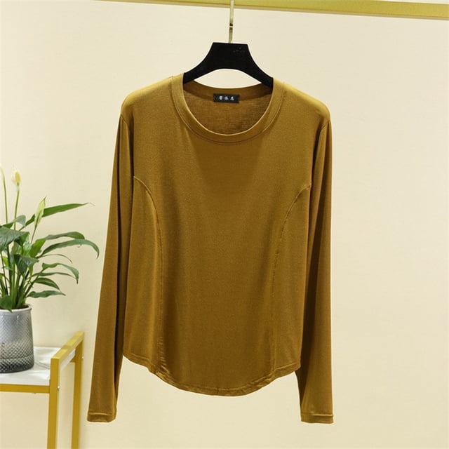 RKSTN Pyjama pour Femmes Mode Couleur Unie Col Ras du Cou Léger Manches Longues Couche de Base Confortable Vêtement de Nuit Automne Mode Hiver Décontracté une Pièce Haut
