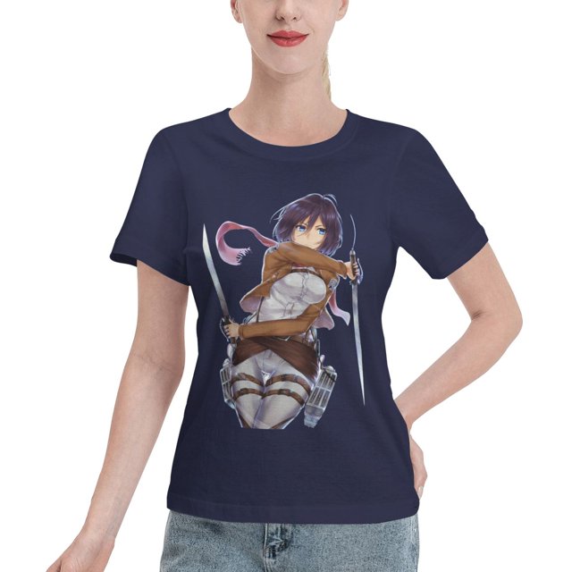 T-Shirt Basique à Manches Courtes pour Femmes Attaque Mikasa Ackerman Géant