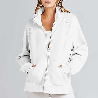 Pisexur Women's Zip up Winter Jacket Oversized Sweatshirt Stand Collar Running Sweatshirt Athletic Track Jacket Long Sleeve Shirts Hiking Outdoor Casual Loose Winter Warm Coats Outwear with Pockets