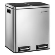 SONGMICS Garbage Can, 2 x 4 Gallon (2 x 15 L) Trash Can, Recycle Bin with Soft-Close Lids, Pedals, and Inner Buckets for Kitchen, Stainless Steel, Silver