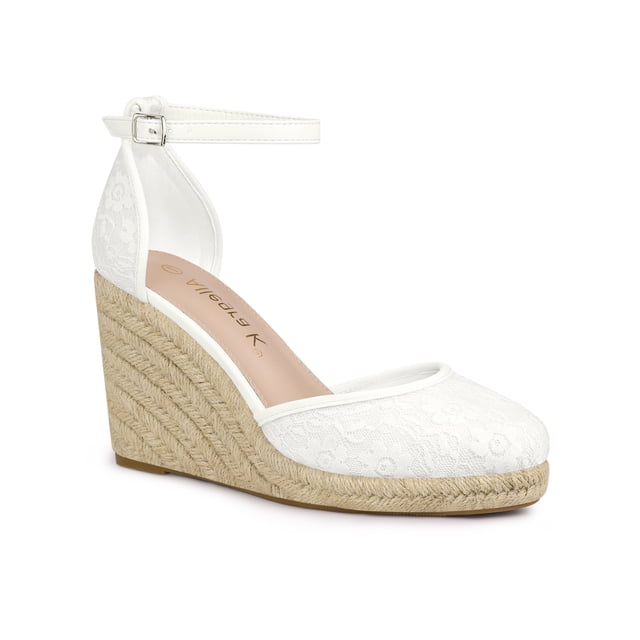 BLISSFUL STEP Sandales Compensées à Plateforme en Espadrille à Lacets pour Femmes Blanches (Taille 7)