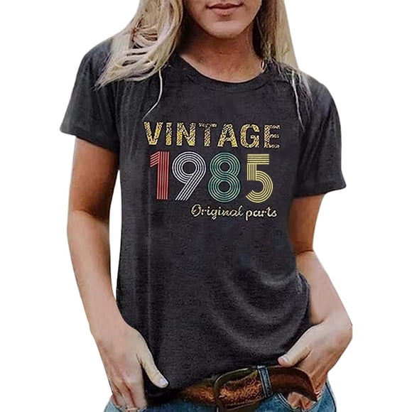 LUOGENLI Female T-shirts for Womens Vintage Graphic Print Short Sleeve T Shirt for Women Casual Retro Tee Top T-shirts for Women Graphic Tee Funny Summer Clothes Black XXL