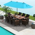 thumbnail image 4 of Costway 9 PCS Patio Wicker Dining Set with Double-Sided Outdoor Umbrella 8 Stackable Chairs Turquoise, 4 of 9