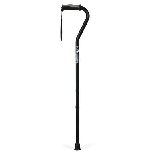 Hugo Adjustable Offset Handle Cane with Reflective Strap, Black