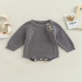 thumbnail image 2 of Infant Baby Knitting Jumpsuit  Solid Color Ribbed Long Sleeve Crew Neck Button Closure Romper for Boys Girls, 2 of 7