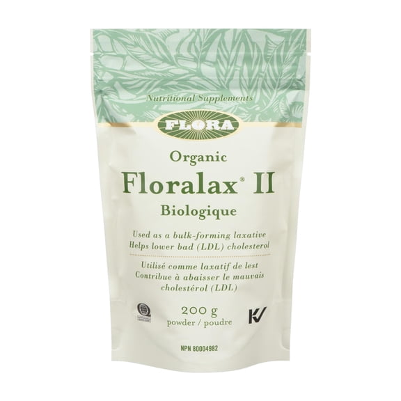 Flora Health Floralax II Powder - Natural Laxative - Gentle, Effective & Natural - Organic Ingredients - Pure Vegan Formula - Flaxseed Defatted, Psyllium Husks, Oat Bran - 200gPowder