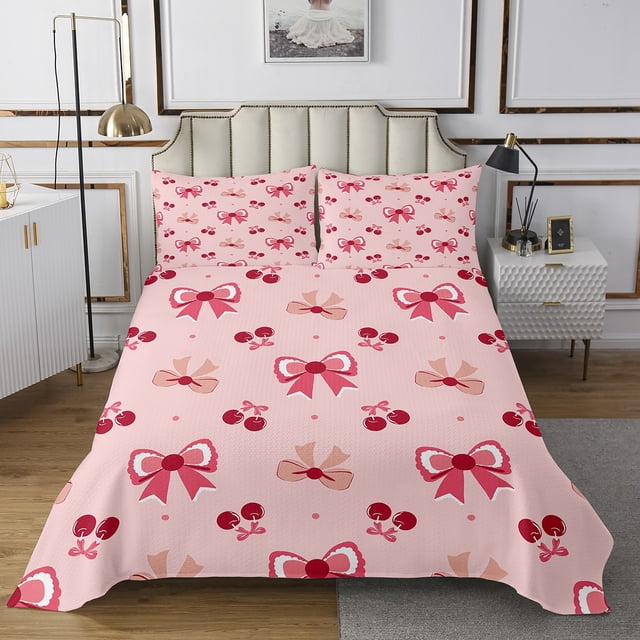 Erosebridal Ensembles de Couvre-Lit pour Ados avec Nœud, Format Simple, Courtepointe Cerise Rouge, Déco Princesse avec Nœud, 2 Pcs