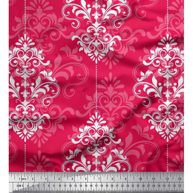 Soimoi Poly Georgette Fabric Filigree Damask Print Fabric by The Yard 42 Inch Wide