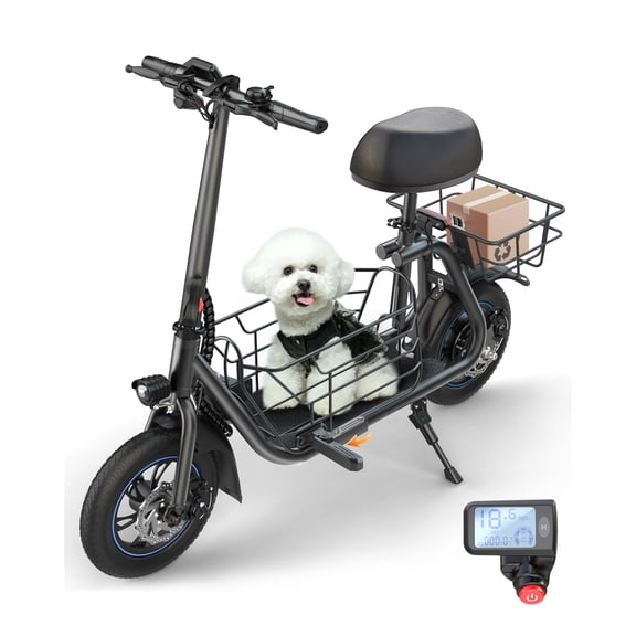 MIHOVER 550W Electric Scooter avec Siège pour Adulte, Trottinette Électrique de 12 Pouces pour Animaux de Compagnie avec Panier avant et Arrière pour Animaux de Compagnie, Siège Plus Grand - jusqu'à 20 Miles 18,6 Mi/h
