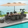 thumbnail image 3 of Costway 10 Pieces Patio Wicker Dining Set with Double-Sided Patio Umbrella 8 Armchairs Coffee, 3 of 10