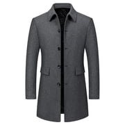 Mceream Men's Wool Pea Coat Notched Collar Single Breasted Overcoat Button Down Warm Winter Trench Coat Plus Size Outwear Chamarras De Trabajo Para Hombre Gray L
