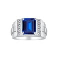 thumbnail image 1 of RYLOS Men's Rings Sterling Silver Designer Style 10X8MM Emerald Cut Shape Gemstone &  Diamonds Sapphire September Birthstone Rings For Men Size 9, 1 of 4