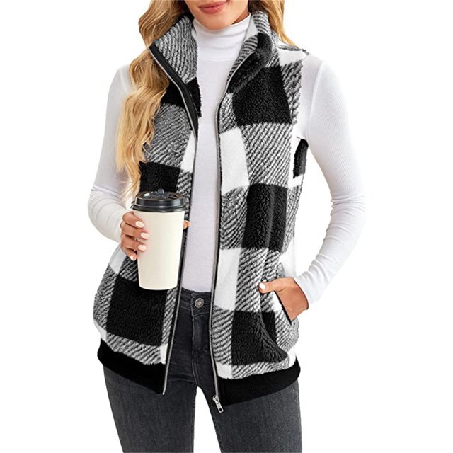 LUXUR Gilet à Carreaux pour Femmes Tenue de Travail Décontractée Noir TG
