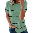 thumbnail image 2 of Pxiakgy T-Shirts pour Femmes Mode T-shirt Ample à Manches Courtes Col Rond Imprimé Rayé Hauts T-Shirts pour Femmes Vert + TTG, 2 of 3