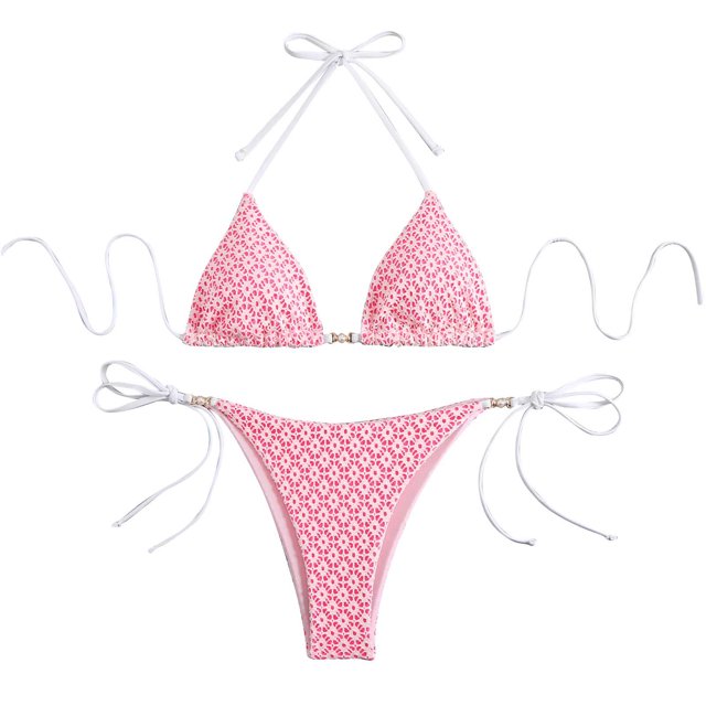 KIHOUT 2025 Women's Triangle Bikini Floral Printed Bikini Set Two Piece Summer Swimsuit Bathing Suits for Beach Pool Party