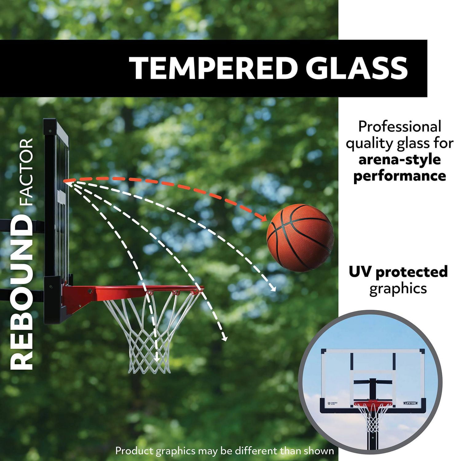 Panier de basket-ball boulonné réglable à vie (verre trempé de 60 pouces)