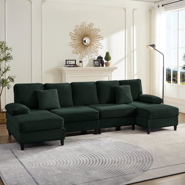 ZAFLY Sofas Canapé Sectionnel en U, Canapés et avec Double Méridienne, Sectionnels pour Salon - Vert