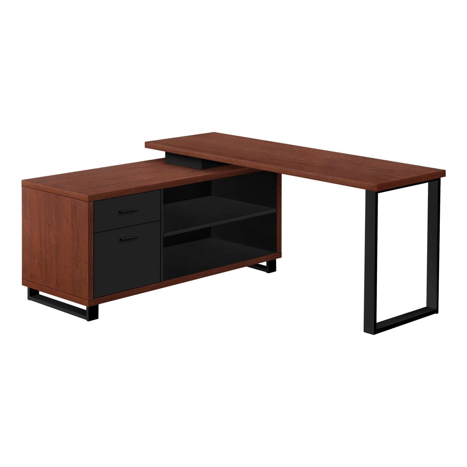 Monarch Specialties Computer Desk, Home Office, Corner, Storage Drawers, 72"l, L Shape, Work, Laptop, Metal, Laminate, Brown, Black, Contemporary, Modern