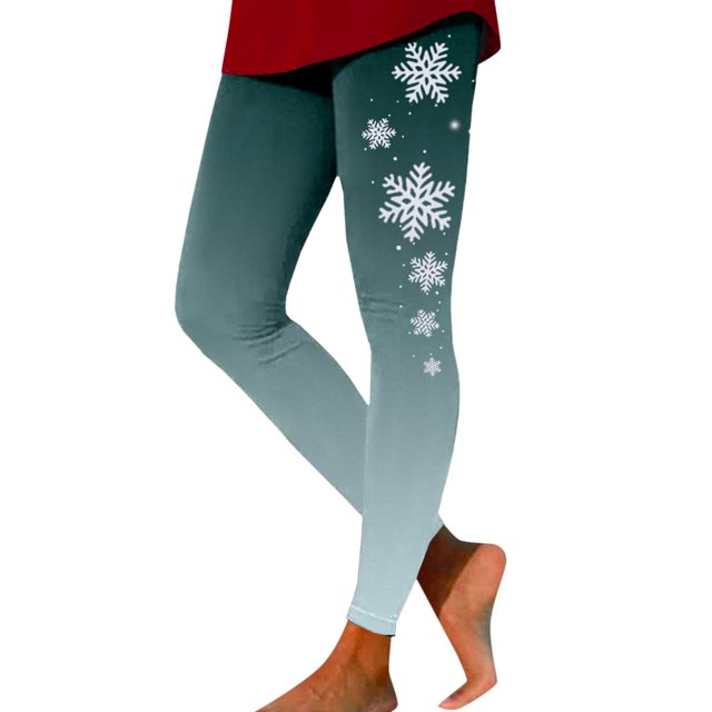Womens Christmas Warm Leggings Womens Christmas Gradient Snowflake Printing High Waist Compression(Black M)