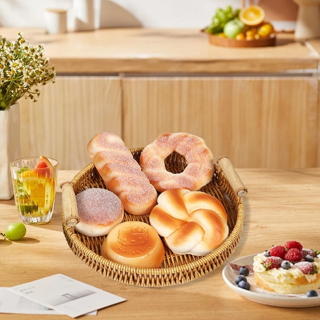 Imitation Rattan Fruit Plates Hand-woven Japanese Bread Basket Steamed Bun Basket Living Room Home Storage Basket Rattan Tray