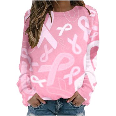 Pisexur Women's Pink Ribbon Breast Cancer Awareness Flag Long Sleeve T-Shirt