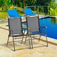 thumbnail image 2 of Patiojoy 2-Piece Folding Outdoor Patio Chair Sling Back Camping Chair with Armrest & Pillow Black, 2 of 10