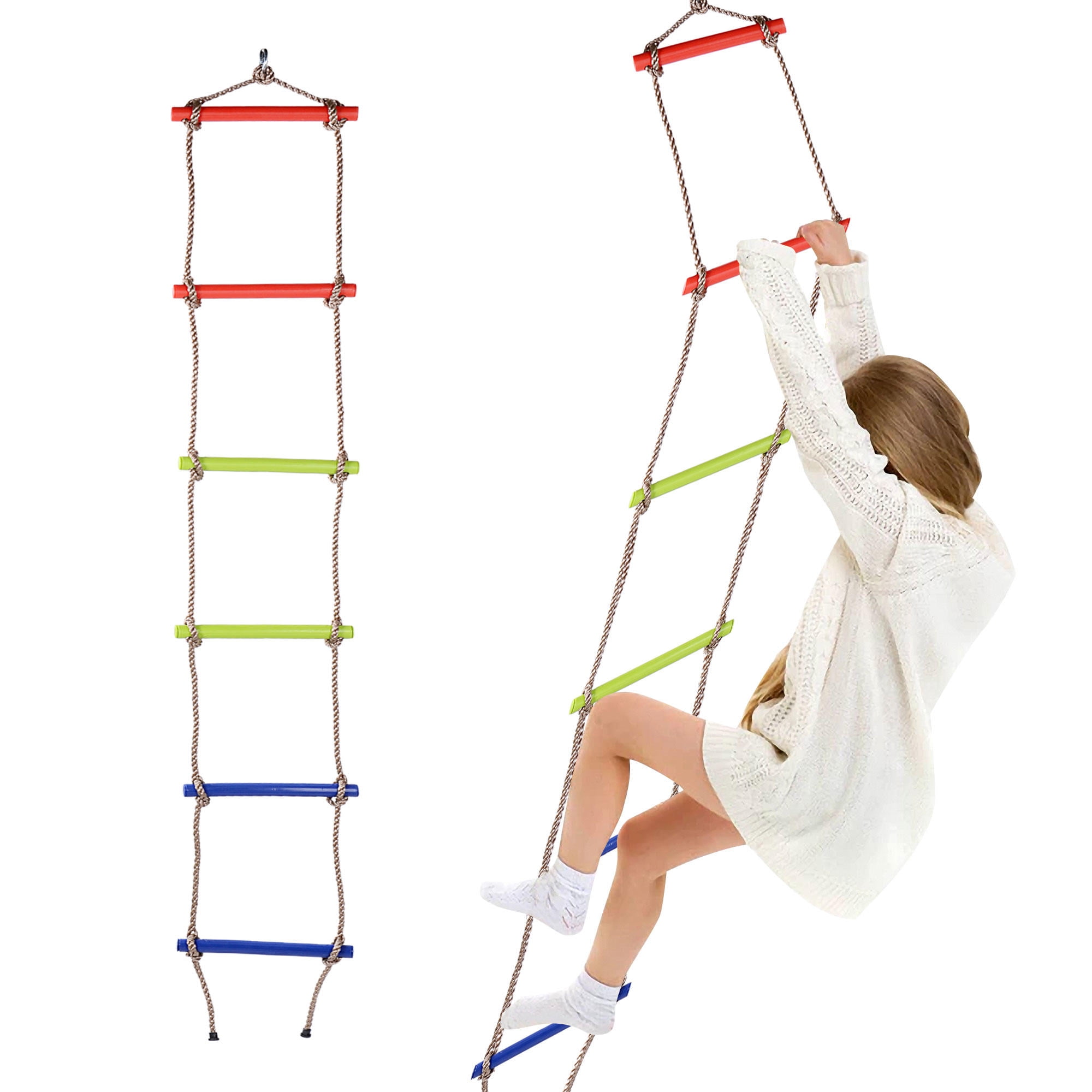 6.6 Ft Kids Climbing Rope Ladder, 6 Step Playground Hanging Ladder for Indoor Outdoor Play