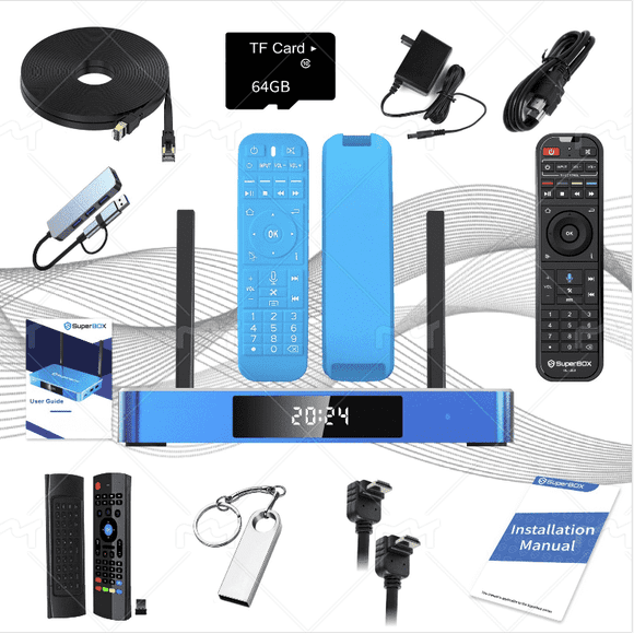 SUPERBOX S5MAX Complete Set – Flying Mouse, 128GB USB & Essential Extras,Features Angled HDMI, Stable Ethernet, 64GB TF Card, Multiport Hub & Soft Remote Cover.