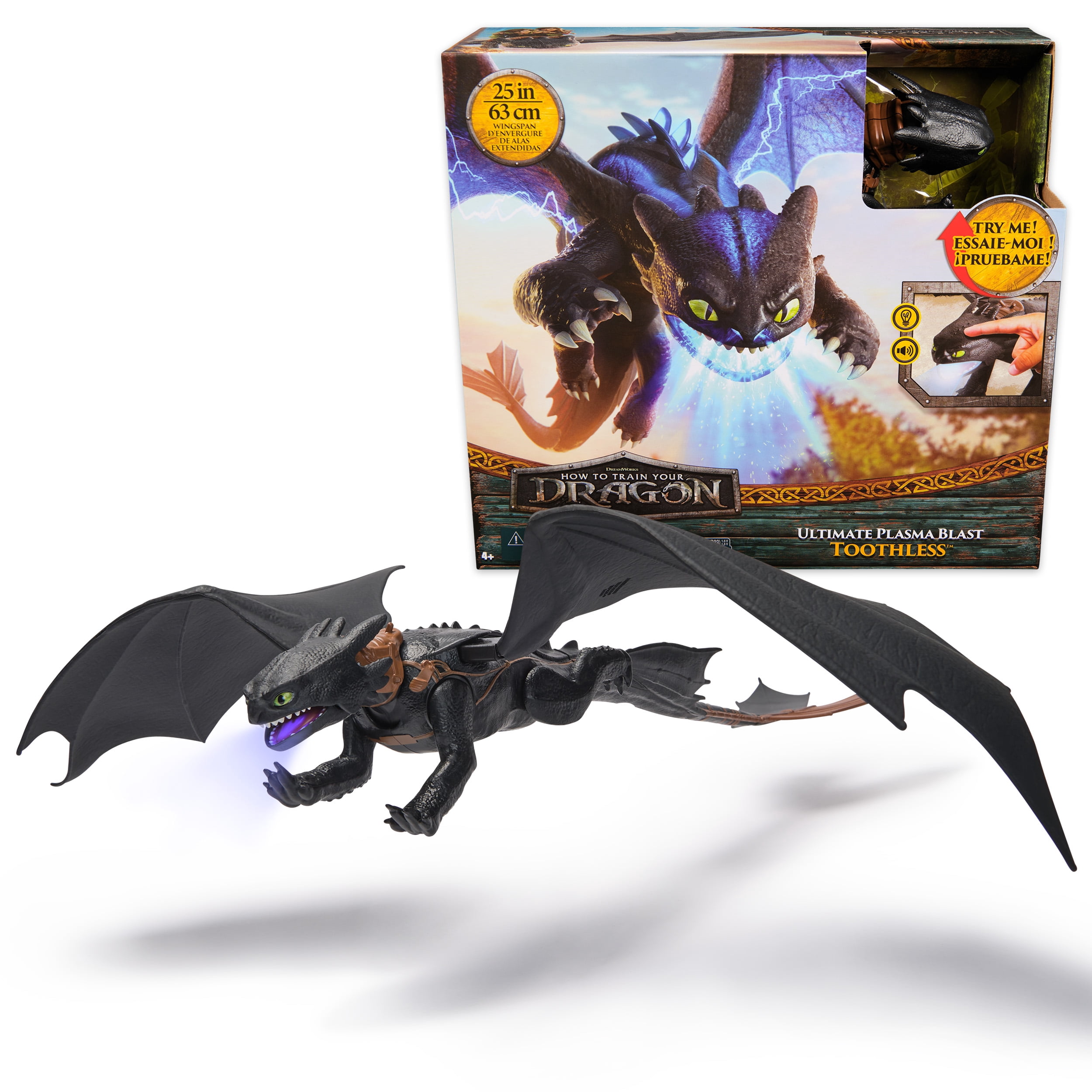 Dreamworks Dragons, How to Train Your Dragon, Ultimate Plasma Blast Toothless, 25” Wings with Lights & Sounds Action Figure, Kids Toys for Boys Ages 4 and up