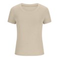 thumbnail image 3 of AherBiu Hauts Côtelés pour Femmes Été Col Ras du Cou Tricoté Manches Courtes Extensible Coupe Ajustée Hauts de Sortie T-Shirts Chemises, 3 of 5