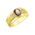 thumbnail image 3 of RYLOS Men's Rings 14K Yellow Gold Ring Classic Designer Style 8X6MM Oval Gemstone & Diamond Ring Smoky Quartz Birthstone Rings For Men Size 8, 3 of 7