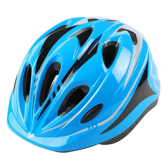 Fortune Kid Bicycle Helmet Breathable Adjustable Head Protector Cycling Helmet in a vibrant blue color with black and white accents. Made of high-quality PC material with thickened multi-density EPS foam for impact protection. Features multiple ventilation openings for breathability and adjustable side straps to fit head circumferences of 49-59 cm (19.3-23.2 inches). Suitable for children aged 7-12 for activities like cycling, skating, and outdoor sports.