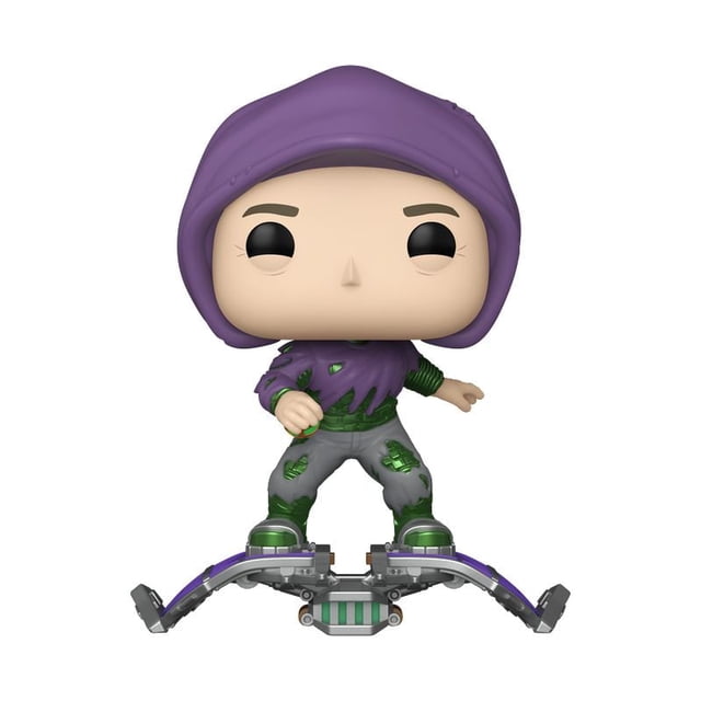 Funko POP Marvel : Spider-Man : No Way Home - Bouffon Vert en Vinyle Bobblehead Mettant en Vedette une Figurine en Vinyle de Plus de Trois Pouces de Hauteur avec une Grosse Tête Portant une Capuche Violette et un costume Déchiré Vert et Gris, Debout sur un Planeur Vert et Violet, Convient aux collections et à l'Exposition de Figurines d'Action.