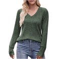 thumbnail image 1 of CEHVOM T-shirt à Boutons pour Femmes, Col en V, Rayures, Bas Brossé, Liquidation, 1 of 6