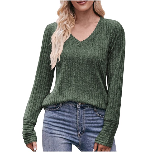 CEHVOM T-shirt à Boutons pour Femmes, Col en V, Rayures, Bas Brossé, Liquidation