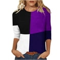 thumbnail image 1 of IROINID Rabais T-Shirts pour Femmes à Manches 3/4 Imprimés T-shirt Ample Blouse Mi-Longue Col Rond Hauts de Détente, Bleu Foncé, 1 of 4