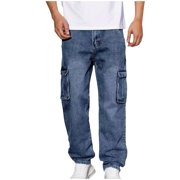 Yaoyar Pantalon de travail multi-poches de couleur solide pour homme