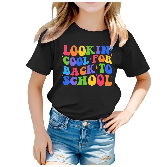 WEAIXIMIUNG T-Shirts de Sport pour Filles 10-12 Ans Rentrée Scolaire Imprimé Graphique Col Rond Manches Courtes T-Shirt Décontracté d'Été