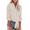 thumbnail image 2 of DPTALR Women's Tops Striped Printed Single Breasted Long Sleeve Shirt Cotton Linen Tops, 2 of 9
