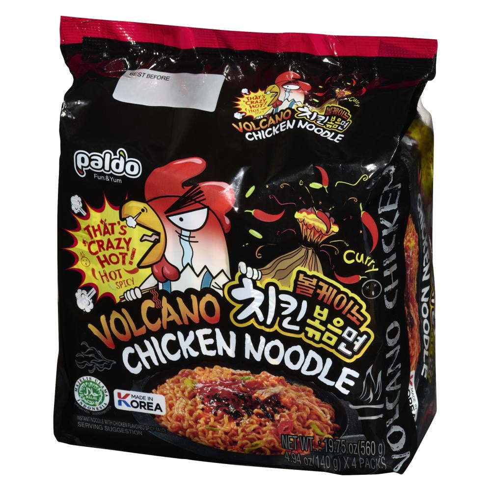 Nouilles instantanées Volcano Chicken de Paldo, saveur poulet épicé, contient blé et soya, certifiées halal, 560 g