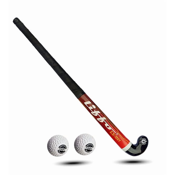 Hockey Sticks For Men And Women Practice & Beginner Level With Two Ball (L-36 Inc) Red | Attractive, Durable & High Grip | Hockey Stick For Practice & Beginner Level