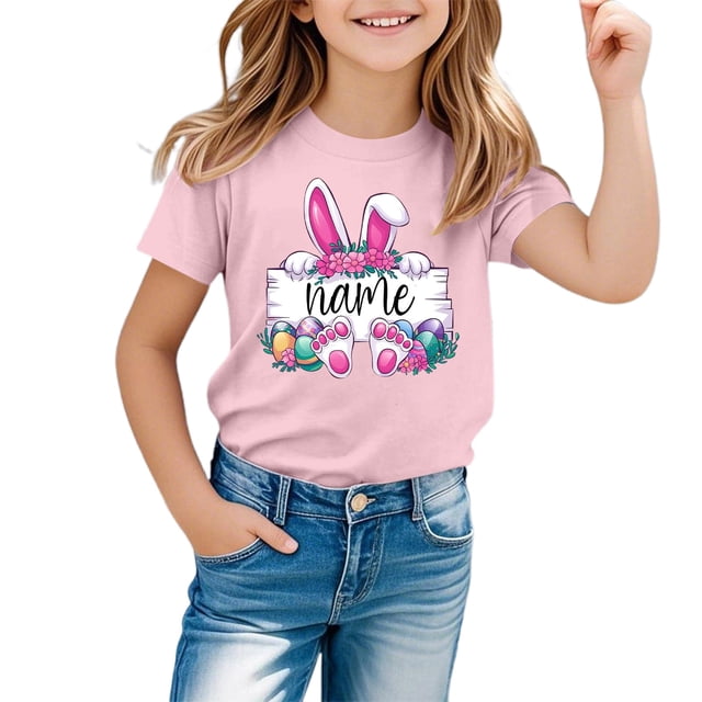 MIASHUI T-Shirts Graphiques de Pâques pour Garçons Manches Courtes Décontractées Douces Hauts Colorés pour Enfants Rose, 4-5 Ans