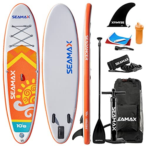 Seamax 10.5 Feet Inflatable SUP Stand Up Paddle Board (Orange, 10.7FT - L128 xW32 xH6)