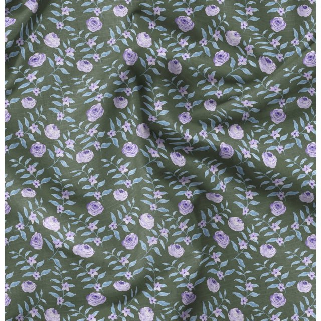 Soimoi Green polyester Crepe Fabric Leaf Floral Printed Craft Fabric by the Yard 42 Inch Wide