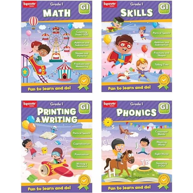 PAPP Grade 1 Workbooks Bundle Series age 6-7 Math, Skills, Reading & Comprehension and Writing & Grammar