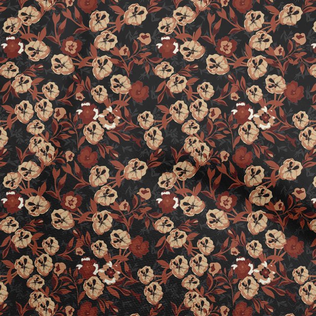 oneOone Tissu Polyester Spandex Chocolat Brun Matériel de Robe Florale Tissu Imprimé Tissu au Mètre 56 Pouces de Large