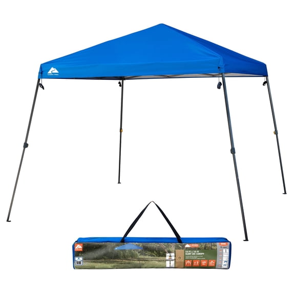 Refurbished Ozark Trail Outdoor Canopy, 10ft x 10ft Slant Leg Instant, Blue, 64 Sq Ft Shade, 98in Center Height